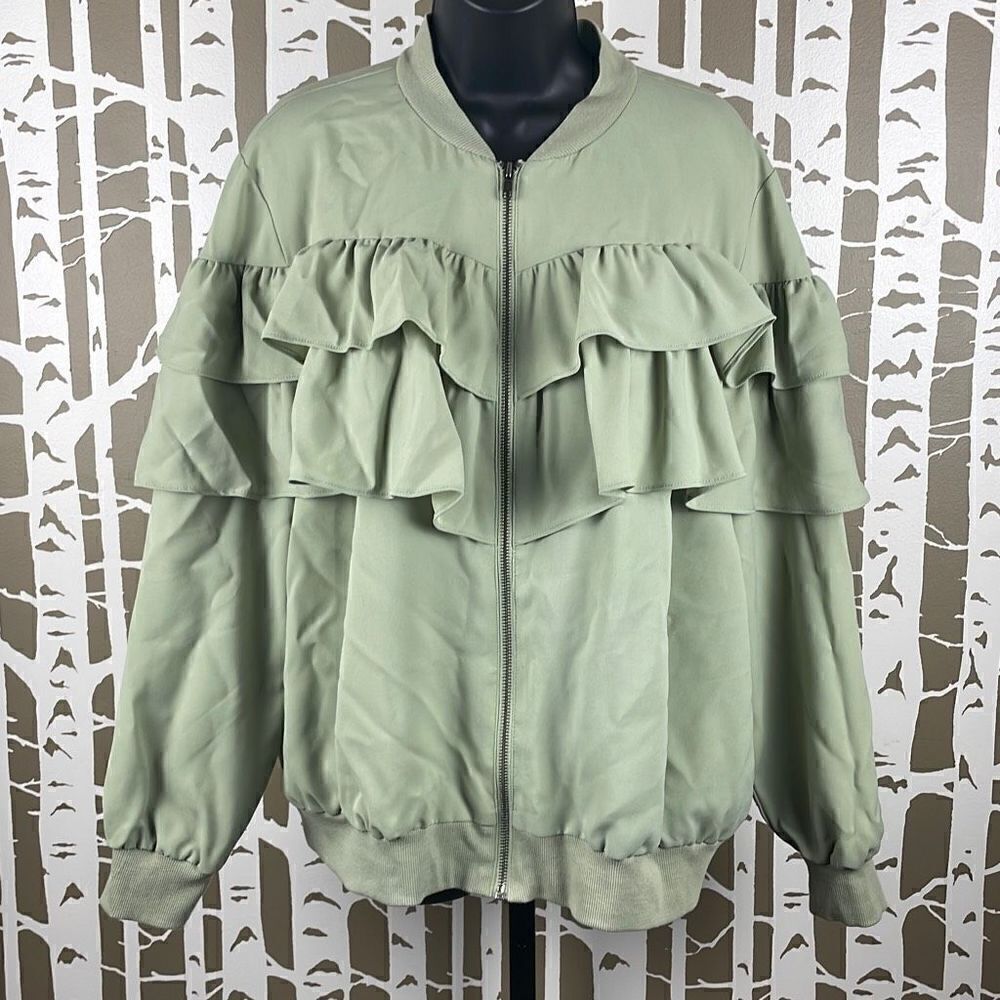 Lane Bryant Pistachio Green Ruffled Zip Up Bomber Windbreaker Jacket 18/20